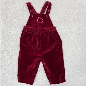 Vintage Gymboree Velvet Burgundy Kids embroidered floral ribbon Overalls 3/6m